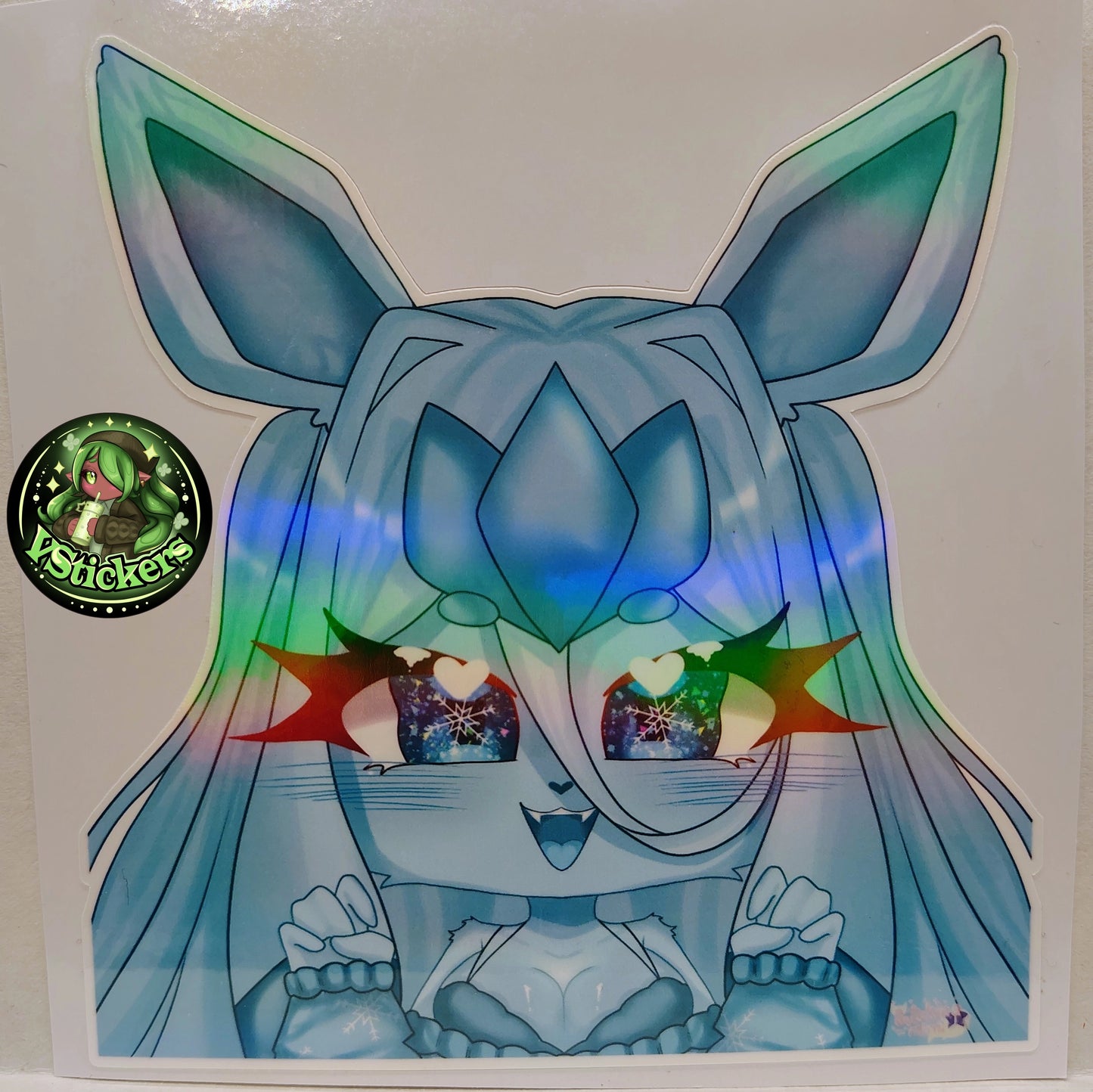[OC] Aisia the Hybrid Glaceon Chibi Peeker! Water-Resistant Vinyl Sticker!