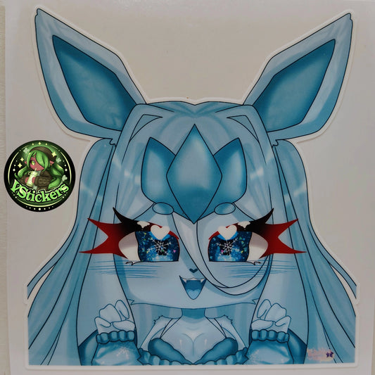 [OC] Aisia the Hybrid Glaceon Chibi Peeker! Water-Resistant Vinyl Sticker!