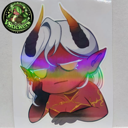 [OC] Atasha Hlaalu the Dark Elf Daedra Annoyed Chibi Sticker! - Water-Resistant Vinyl Sticker!