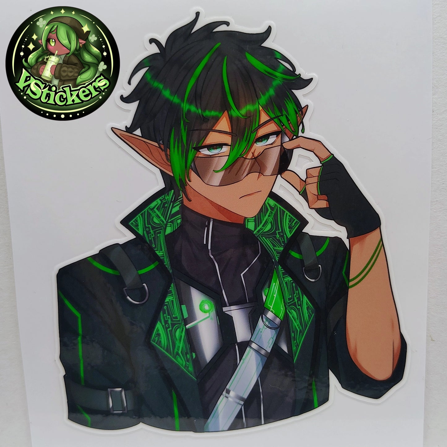 [OC] Raymondo Cerest the Cyberpunk Elf (Stare Version)! - Water-Resistant Vinyl Sticker!