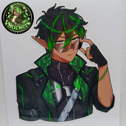 [OC] Raymondo Cerest the Cyberpunk Elf (Stare Version)! - Water-Resistant Vinyl Sticker!