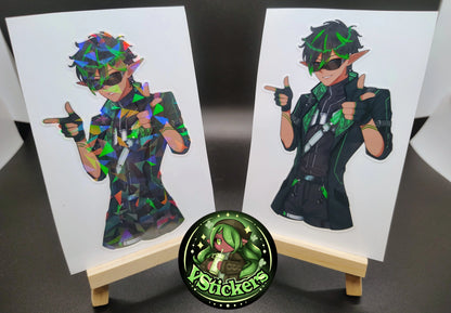 [OC] Raymondo Cerest the Cyberpunk Elf (Finger Guns Meme)! - Water-Resistant Vinyl Sticker!