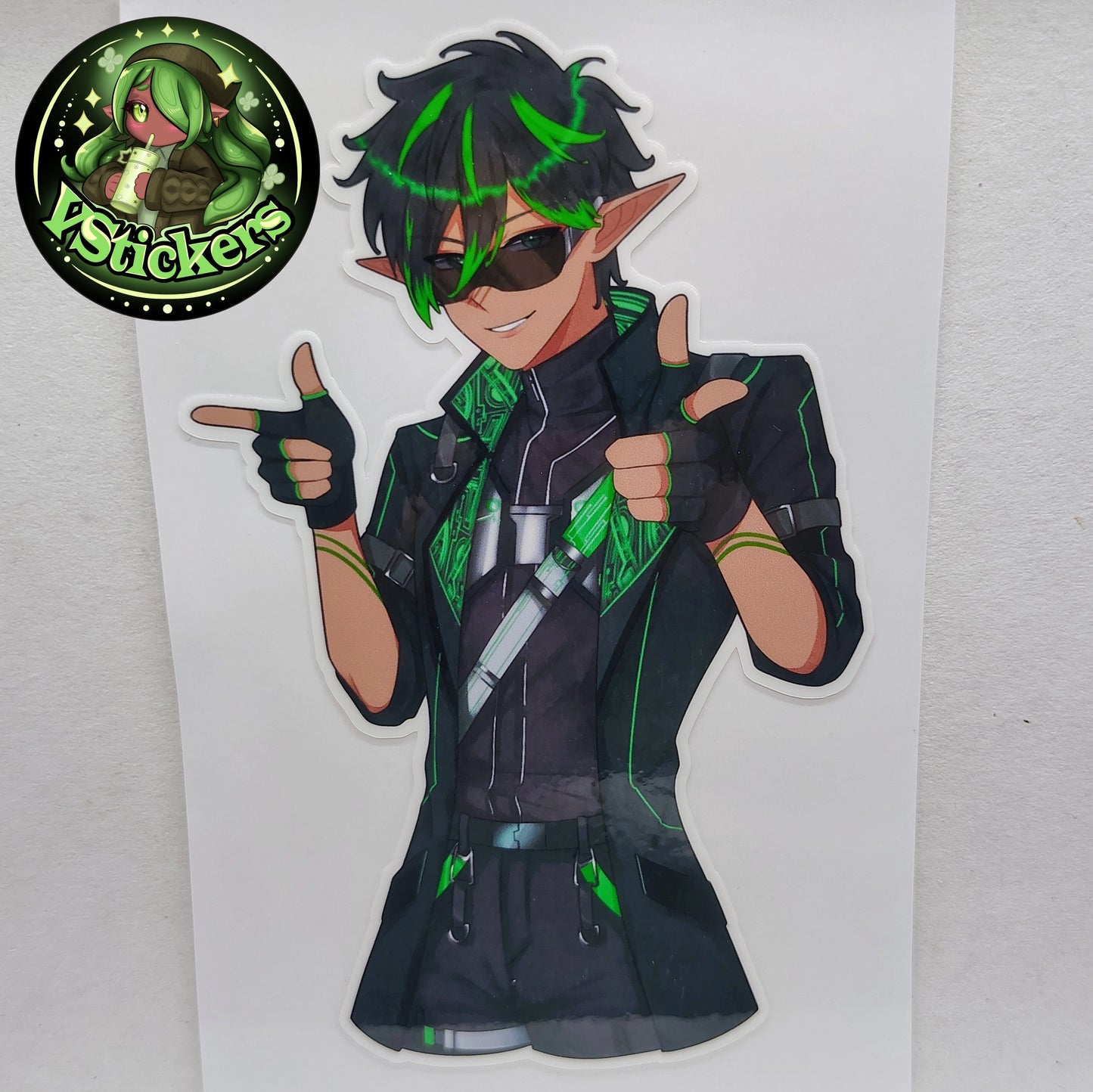 [OC] Raymondo Cerest the Cyberpunk Elf (Finger Guns Meme)! - Water-Resistant Vinyl Sticker!