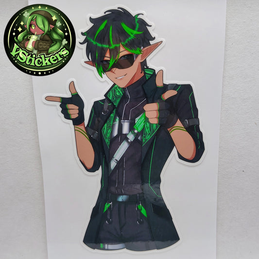 [OC] Raymondo Cerest the Cyberpunk Elf (Finger Guns Meme)! - Water-Resistant Vinyl Sticker!