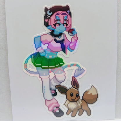 [VTuber] SpongeyBuns & Eevee Pixel Fan Art Sticker! Water-Resistant Vinyl Sticker!