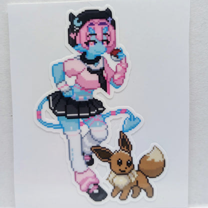 [VTuber] SpongeyBuns & Eevee Pixel Fan Art Sticker! Water-Resistant Vinyl Sticker!